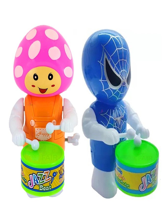 ROSEFAIR Key-Operated Cute Drummer Toy for Toddler Kids Drumming and Dancing Action for Kids Birthday Gift (Pack of 2) (Melon-Orange-C3) - Image 1